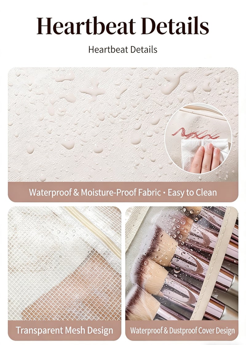 حقيبة مكياج متعددة الطبقات ذات سعة كبيرة قابلة للفصل، حقيبة تخزين سفر محمولة مقاومة للماء مع مكان لتخزين الفرش، حقيبة مستحضرات تجميل من الجلد الصناعي بسحاب، حقيبة مستحضرات تجميل محمولة باليد ذات سعة كبيرة مع أقسام للفتيات والسيدات (أبيض) - Image 4